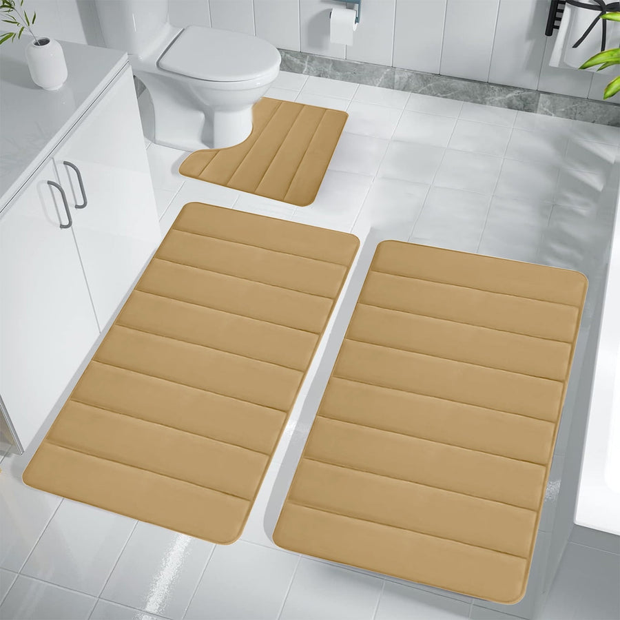 Memory Foam Toilet Rug, Non-Slip Bathroom Rugs, Toilet Rugs U Shaped Washable, Commode Contour Rug, Soft Comfortable Super Water Absorption #3_Khaki