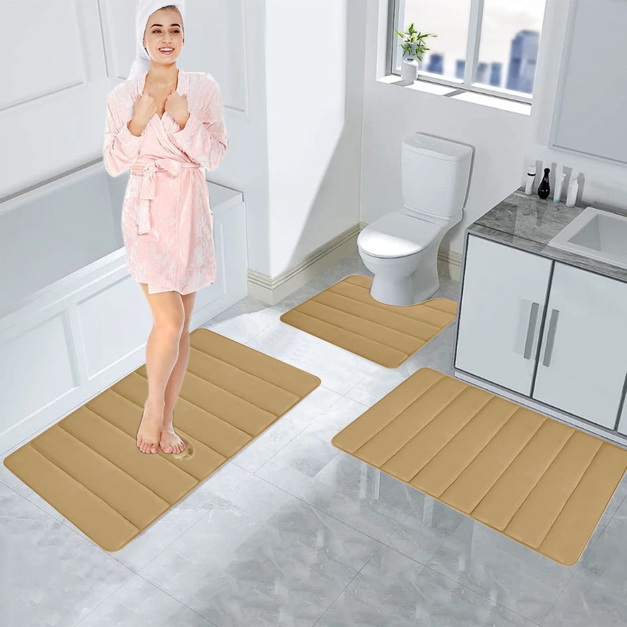 Memory Foam Toilet Rug, Non-Slip Bathroom Rugs, Toilet Rugs U Shaped Washable, Commode Contour Rug, Soft Comfortable Super Water Absorption #3_Khaki