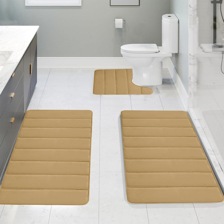 Memory Foam Toilet Rug, Non-Slip Bathroom Rugs, Toilet Rugs U Shaped Washable, Commode Contour Rug, Soft Comfortable Super Water Absorption #3_Khaki