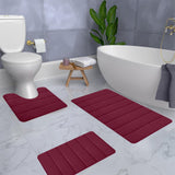 Memory Foam Toilet Rug, Non-Slip Bathroom Rugs, Toilet Rugs U Shaped Washable, Commode Contour Rug, Soft Comfortable Super Water Absorption #3_Red