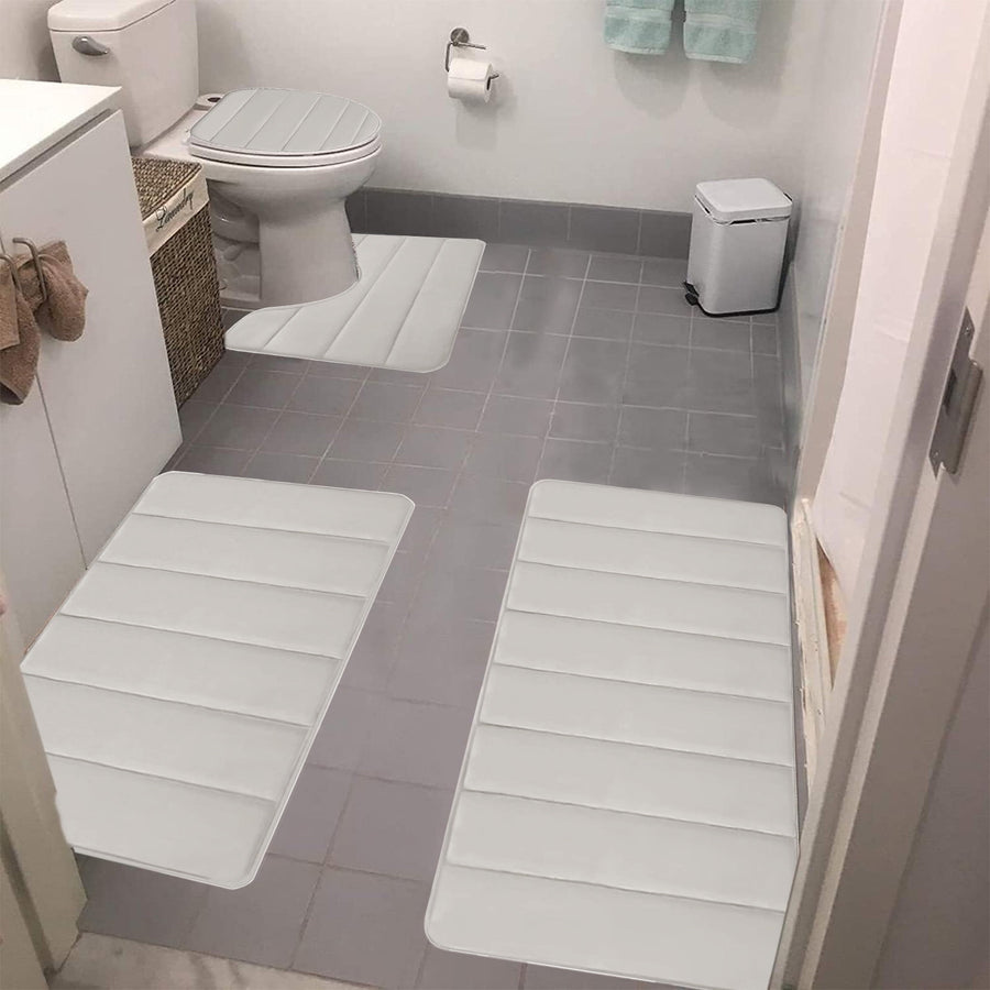 Memory Foam Toilet Rug, Non-Slip Bathroom Rugs, Toilet Rugs U Shaped Washable, Commode Contour Rug, Soft Comfortable Super Water Absorption #4_Beige