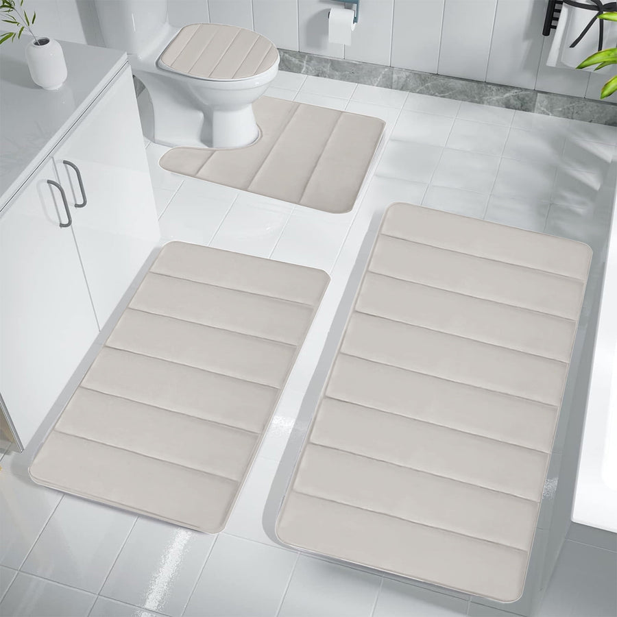 Memory Foam Toilet Rug, Non-Slip Bathroom Rugs, Toilet Rugs U Shaped Washable, Commode Contour Rug, Soft Comfortable Super Water Absorption #4_Beige