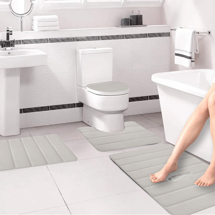 Memory Foam Toilet Rug, Non-Slip Bathroom Rugs, Toilet Rugs U Shaped Washable, Commode Contour Rug, Soft Comfortable Super Water Absorption #4_Beige