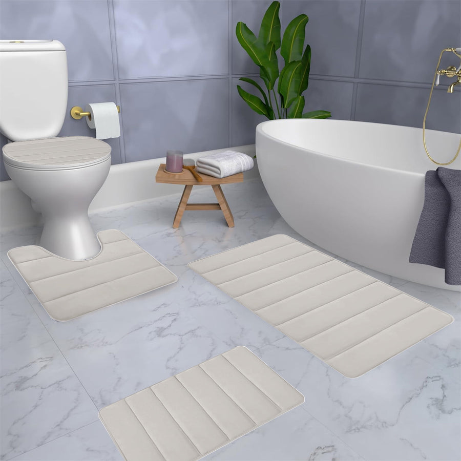 Memory Foam Toilet Rug, Non-Slip Bathroom Rugs, Toilet Rugs U Shaped Washable, Commode Contour Rug, Soft Comfortable Super Water Absorption #4_Beige