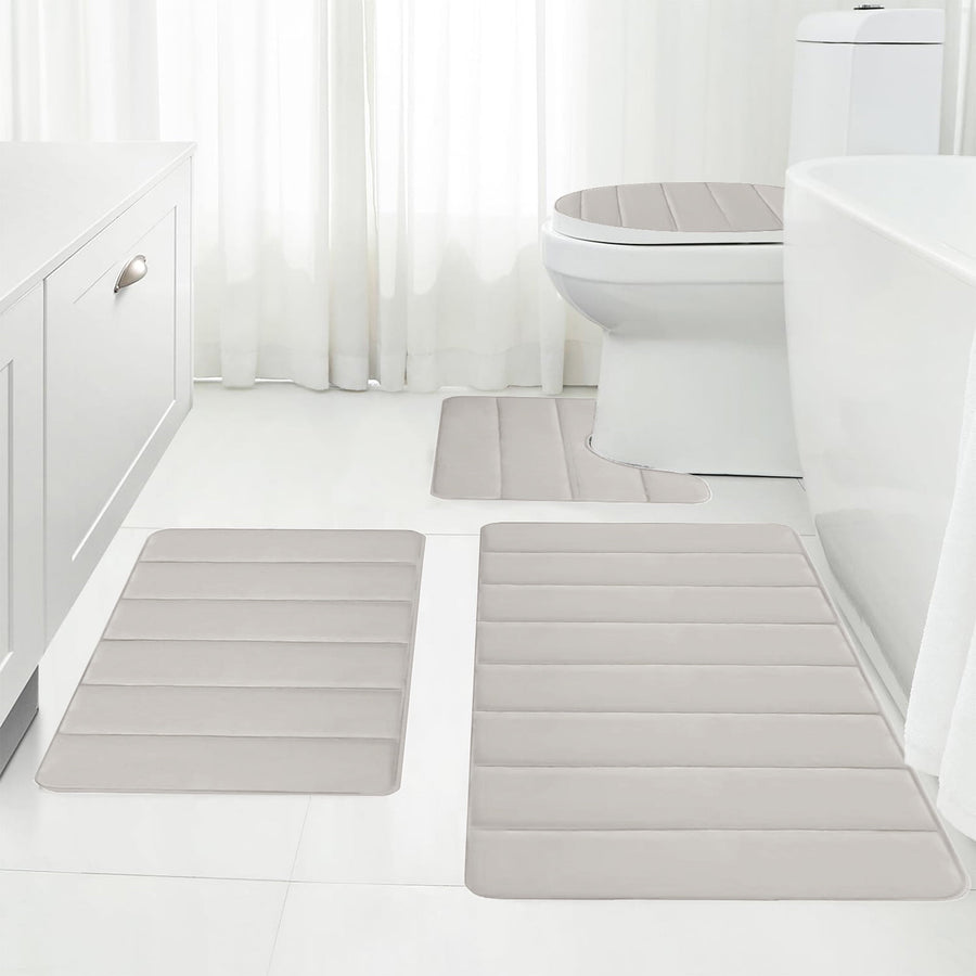 Memory Foam Toilet Rug, Non-Slip Bathroom Rugs, Toilet Rugs U Shaped Washable, Commode Contour Rug, Soft Comfortable Super Water Absorption #4_Beige