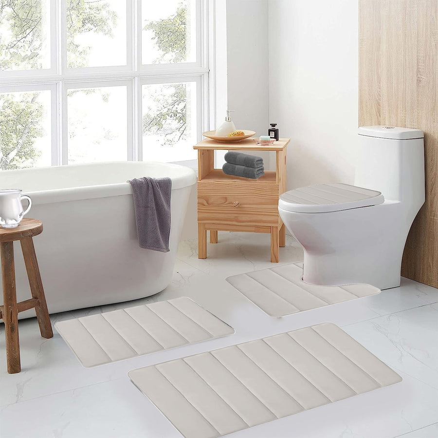 Memory Foam Toilet Rug, Non-Slip Bathroom Rugs, Toilet Rugs U Shaped Washable, Commode Contour Rug, Soft Comfortable Super Water Absorption #4_Beige