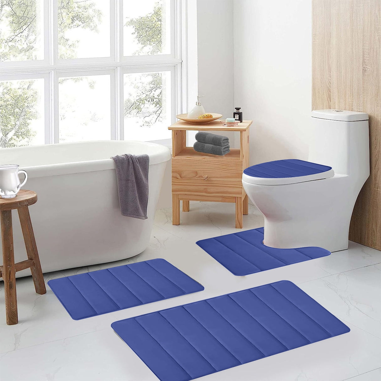 Memory Foam Toilet Rug, Non-Slip Bathroom Rugs, Toilet Rugs U Shaped Washable, Commode Contour Rug, Soft Comfortable Super Water Absorption #4_Blue