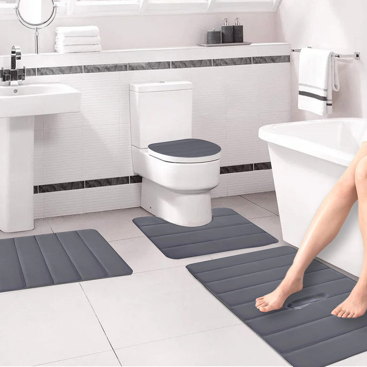 Memory Foam Toilet Rug, Non-Slip Bathroom Rugs, Toilet Rugs U Shaped Washable, Commode Contour Rug, Soft Comfortable Super Water Absorption #4_Dark Gray