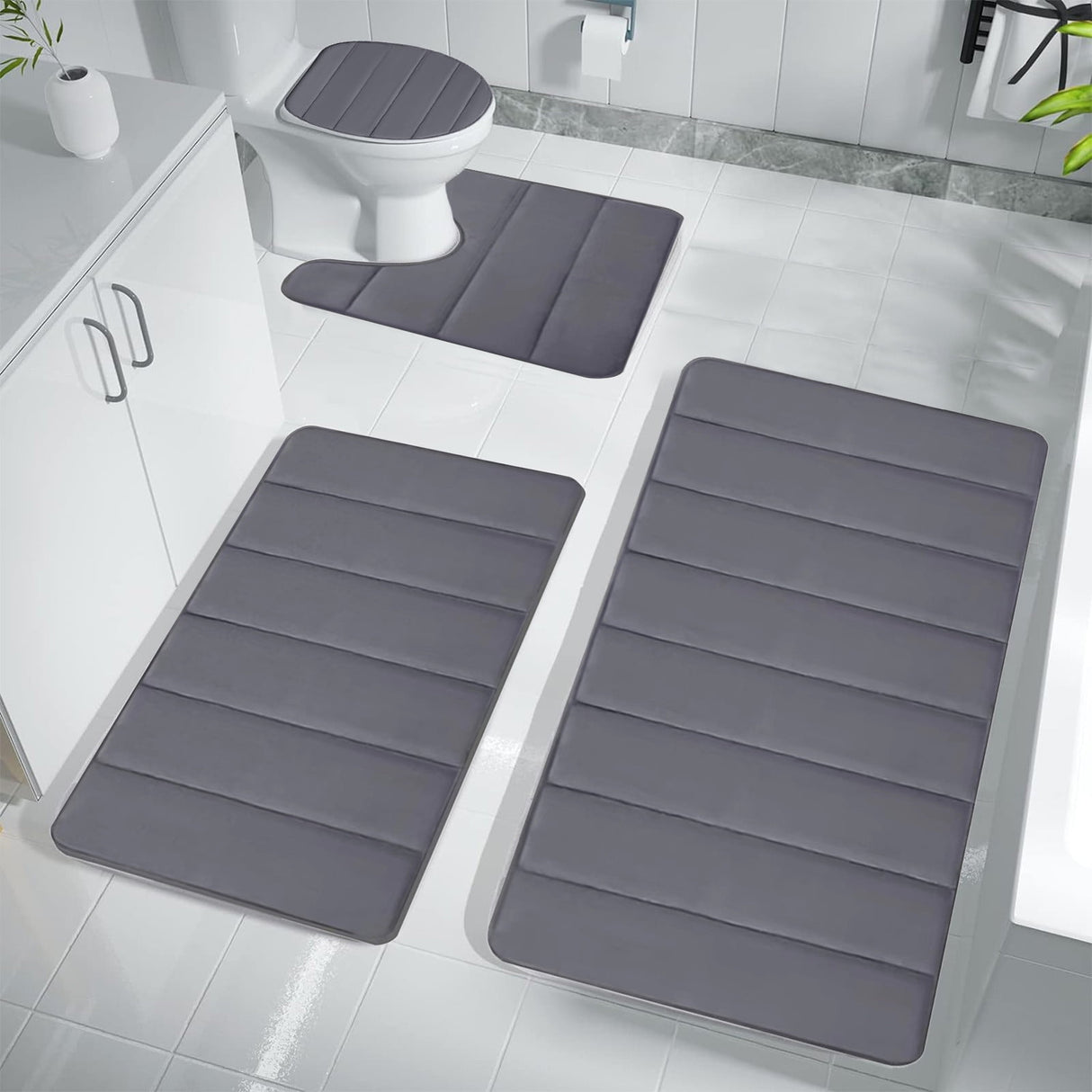 Memory Foam Toilet Rug, Non-Slip Bathroom Rugs, Toilet Rugs U Shaped Washable, Commode Contour Rug, Soft Comfortable Super Water Absorption #4_Dark Gray