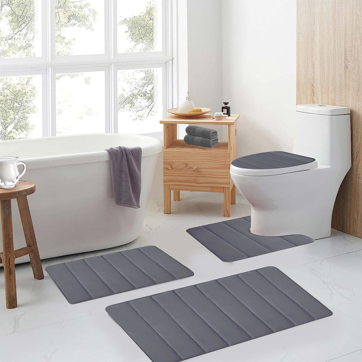 Memory Foam Toilet Rug, Non-Slip Bathroom Rugs, Toilet Rugs U Shaped Washable, Commode Contour Rug, Soft Comfortable Super Water Absorption #4_Dark Gray