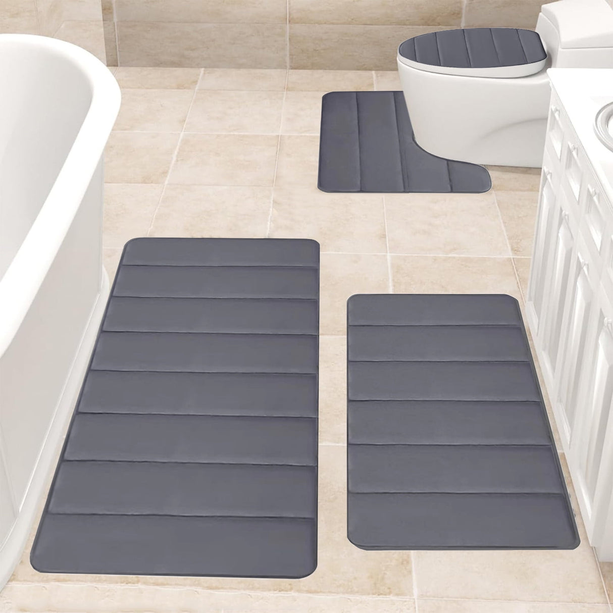 Memory Foam Toilet Rug, Non-Slip Bathroom Rugs, Toilet Rugs U Shaped Washable, Commode Contour Rug, Soft Comfortable Super Water Absorption #4_Dark Gray