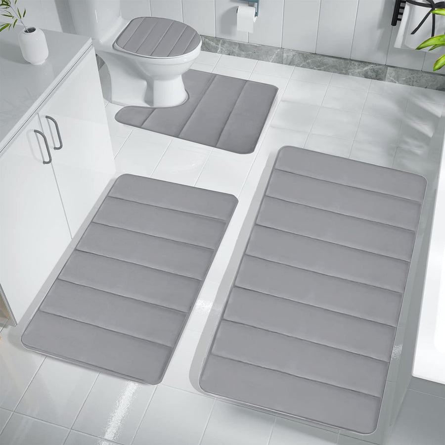 Memory Foam Toilet Rug, Non-Slip Bathroom Rugs, Toilet Rugs U Shaped Washable, Commode Contour Rug, Soft Comfortable Super Water Absorption #4_Gray