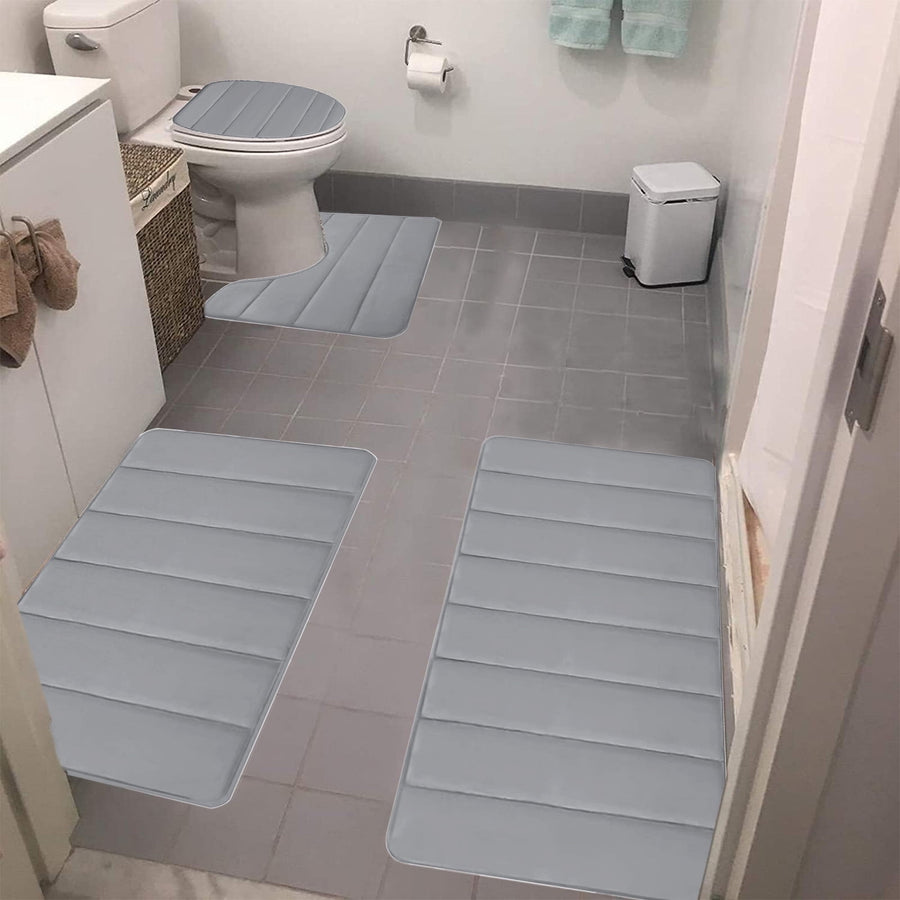 Memory Foam Toilet Rug, Non-Slip Bathroom Rugs, Toilet Rugs U Shaped Washable, Commode Contour Rug, Soft Comfortable Super Water Absorption #4_Gray