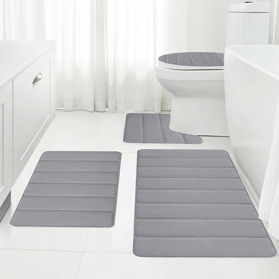 Memory Foam Toilet Rug, Non-Slip Bathroom Rugs, Toilet Rugs U Shaped Washable, Commode Contour Rug, Soft Comfortable Super Water Absorption #4_Gray
