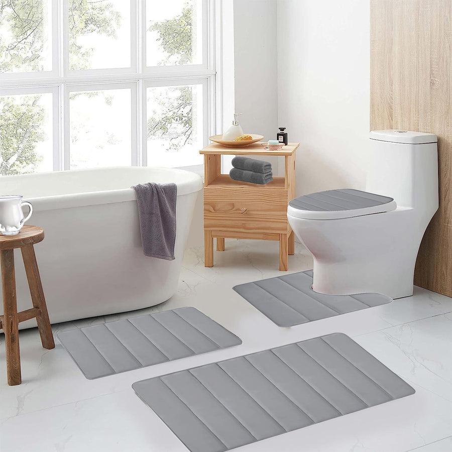 Memory Foam Toilet Rug, Non-Slip Bathroom Rugs, Toilet Rugs U Shaped Washable, Commode Contour Rug, Soft Comfortable Super Water Absorption #4_Gray