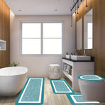 Bathroom Rugs Sets, Non-Slip Bath Mat Set 4 Piece, Soft Comfortable Washable Bathroom Mat Set, Quicker Dry Bathroom Rug with Toilet Rug Blue