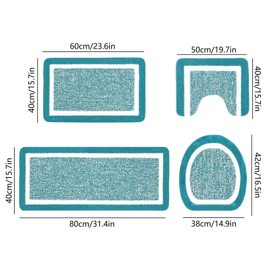 Bathroom Rugs Sets, Non-Slip Bath Mat Set 4 Piece, Soft Comfortable Washable Bathroom Mat Set, Quicker Dry Bathroom Rug with Toilet Rug Blue