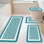 Bathroom Rugs Sets, Non-Slip Bath Mat Set 4 Piece, Soft Comfortable Washable Bathroom Mat Set, Quicker Dry Bathroom Rug with Toilet Rug Blue
