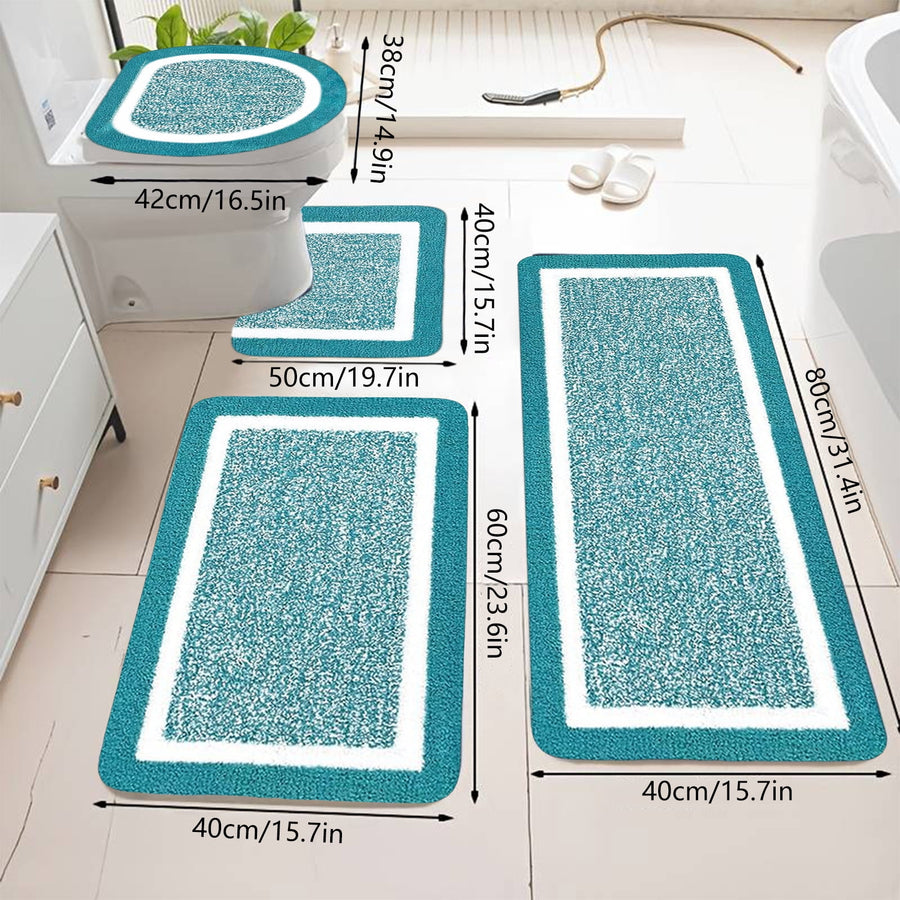 Bathroom Rugs Sets, Non-Slip Bath Mat Set 4 Piece, Soft Comfortable Washable Bathroom Mat Set, Quicker Dry Bathroom Rug with Toilet Rug Blue