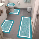 Bathroom Rugs Sets, Non-Slip Bath Mat Set 4 Piece, Soft Comfortable Washable Bathroom Mat Set, Quicker Dry Bathroom Rug with Toilet Rug Blue