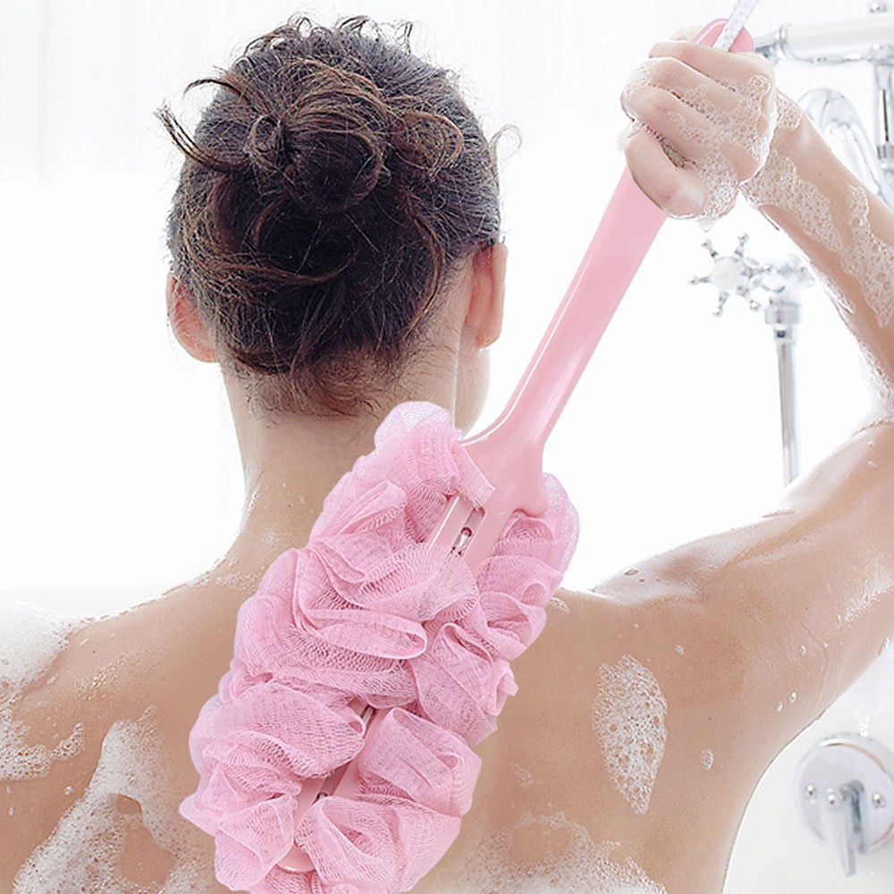 Back Scrubber for Shower, Soft Loofah with Handle, Fluffyies Loofah on a Stick, Exfoliating Shower Sponge with Handle, Bath Brush, Shower Sponge Loofah Back Scrubber Pink