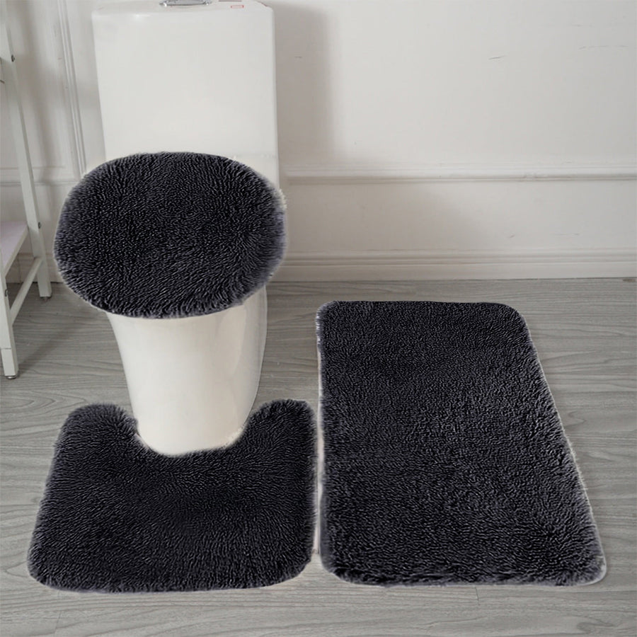 Bathroom Rugs Sets, Non-Slip Bath Mat Set 3 Piece, Soft Comfortable Washable Bathroom Mat Set, Quicker Dry Bathroom Rug with Toilet Rug Black