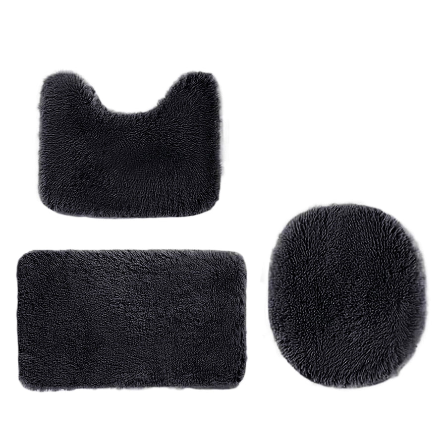 Bathroom Rugs Sets, Non-Slip Bath Mat Set 3 Piece, Soft Comfortable Washable Bathroom Mat Set, Quicker Dry Bathroom Rug with Toilet Rug Black