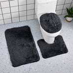 Bathroom Rugs Sets, Non-Slip Bath Mat Set 3 Piece, Soft Comfortable Washable Bathroom Mat Set, Quicker Dry Bathroom Rug with Toilet Rug Black