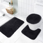 Bathroom Rugs Sets, Non-Slip Bath Mat Set 3 Piece, Soft Comfortable Washable Bathroom Mat Set, Quicker Dry Bathroom Rug with Toilet Rug Black