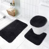 Bathroom Rugs Sets, Non-Slip Bath Mat Set 3 Piece, Soft Comfortable Washable Bathroom Mat Set, Quicker Dry Bathroom Rug with Toilet Rug Black - 45-Degree Angle