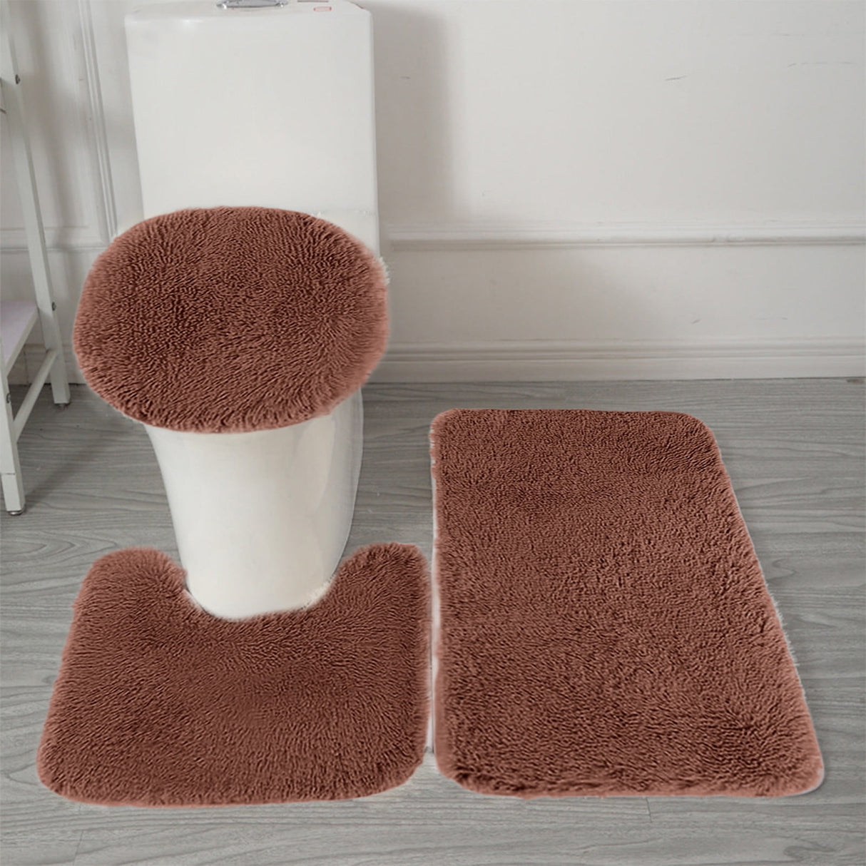 Bathroom Rugs Sets, Non-Slip Bath Mat Set 3 Piece, Soft Comfortable Washable Bathroom Mat Set, Quicker Dry Bathroom Rug with Toilet Rug Brown