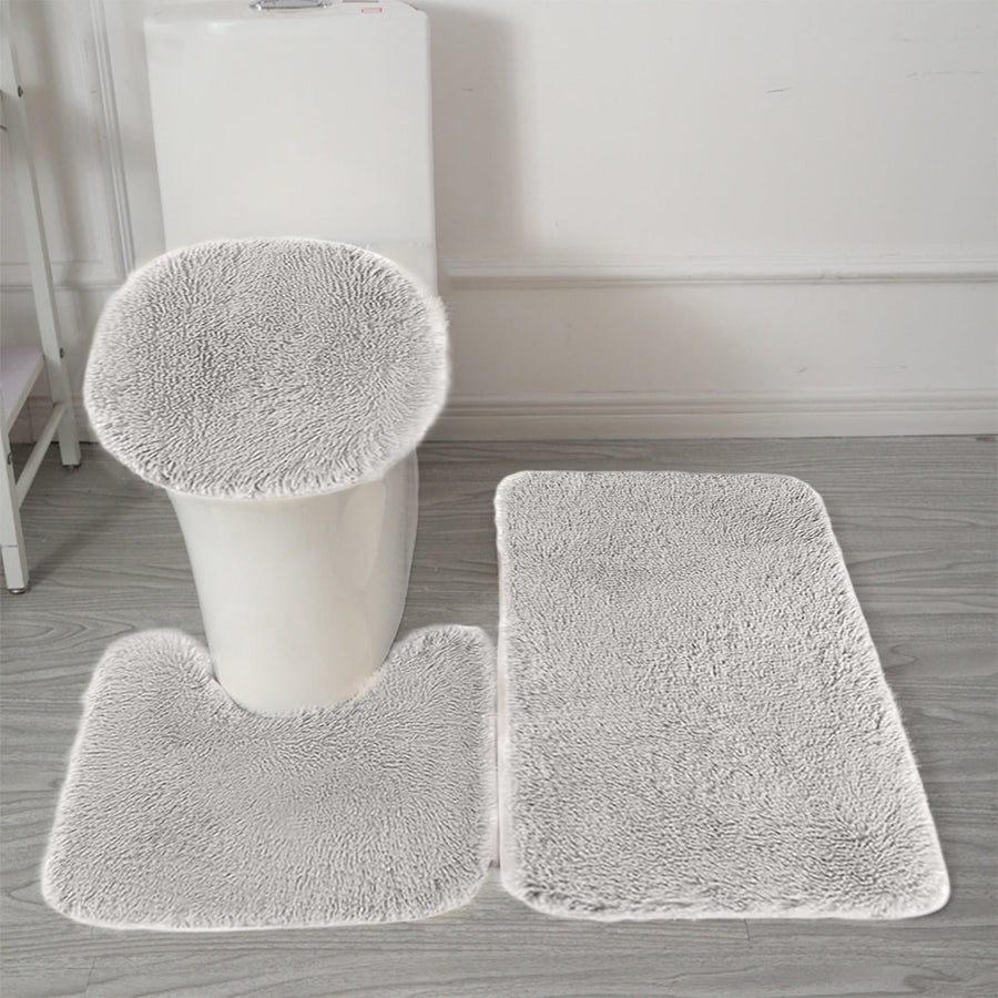 Bathroom Rugs Sets, Non-Slip Bath Mat Set 3 Piece, Soft Comfortable Washable Bathroom Mat Set, Quicker Dry Bathroom Rug with Toilet Rug Gray