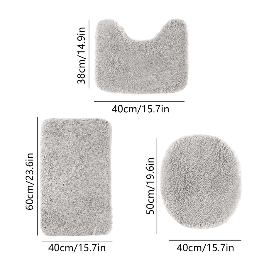 Bathroom Rugs Sets, Non-Slip Bath Mat Set 3 Piece, Soft Comfortable Washable Bathroom Mat Set, Quicker Dry Bathroom Rug with Toilet Rug Gray