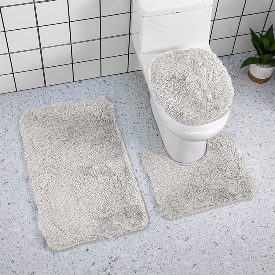 Bathroom Rugs Sets, Non-Slip Bath Mat Set 3 Piece, Soft Comfortable Washable Bathroom Mat Set, Quicker Dry Bathroom Rug with Toilet Rug Gray