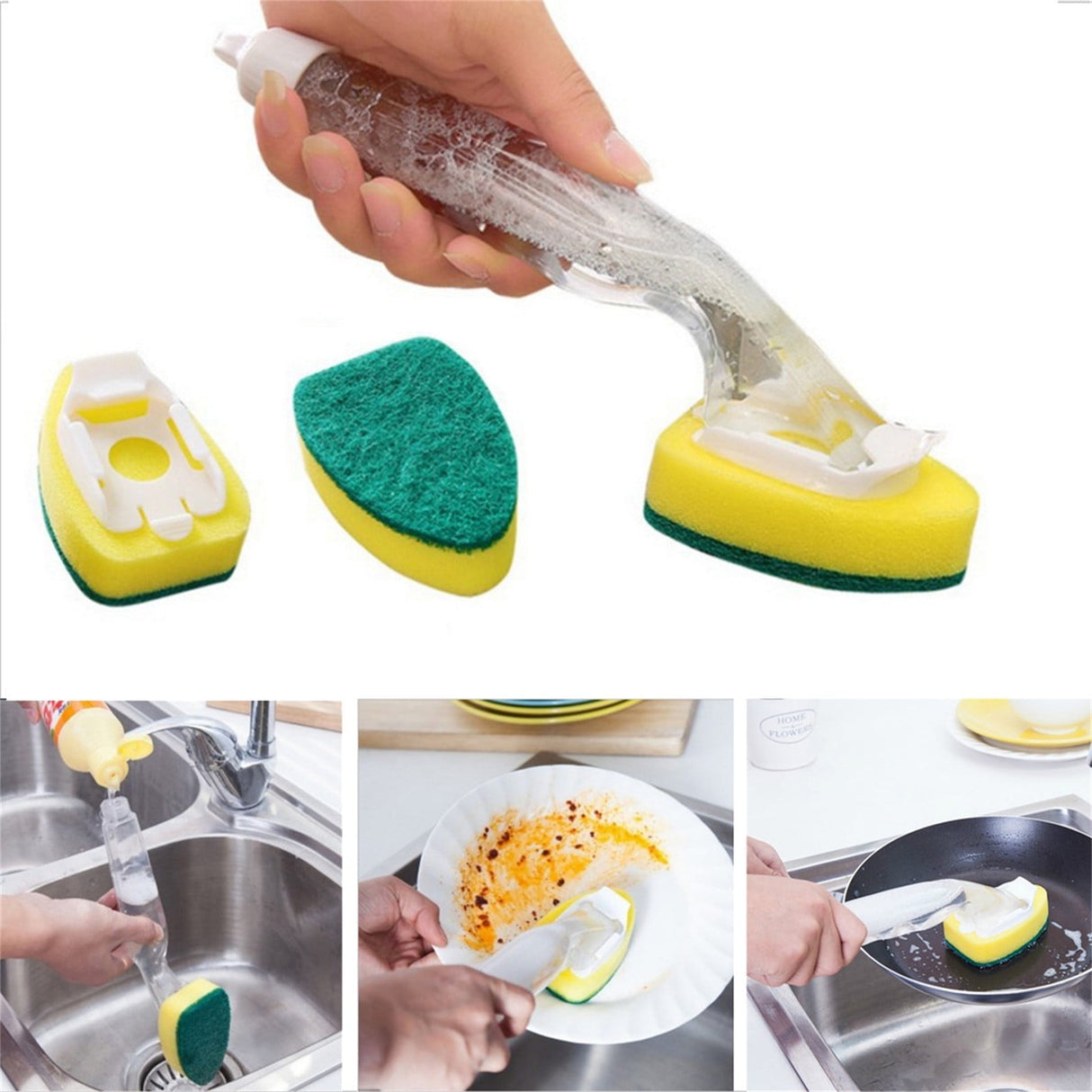 Non-Scratch Dish wand, Scrubber for Cleaning Kitchen, Bathroom, Household, Dish Scrubber Safe for Non-Stick Cookware, DishWand, Sponge Wand, Dish Sponge with Handle white