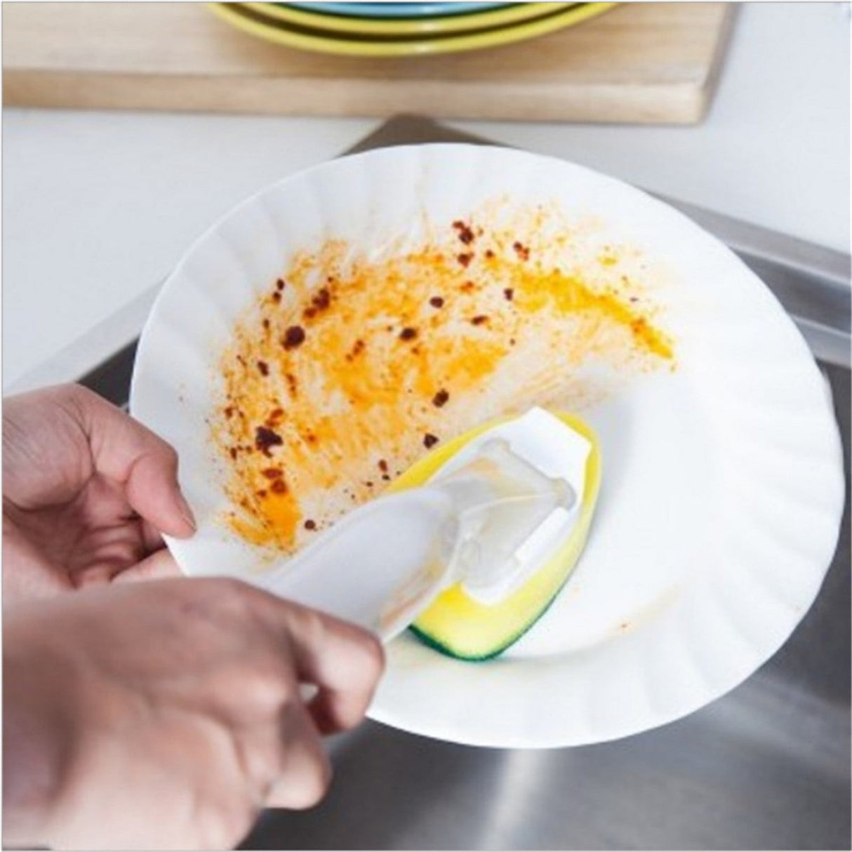 Non-Scratch Dish wand, Scrubber for Cleaning Kitchen, Bathroom, Household, Dish Scrubber Safe for Non-Stick Cookware, DishWand, Sponge Wand, Dish Sponge with Handle white
