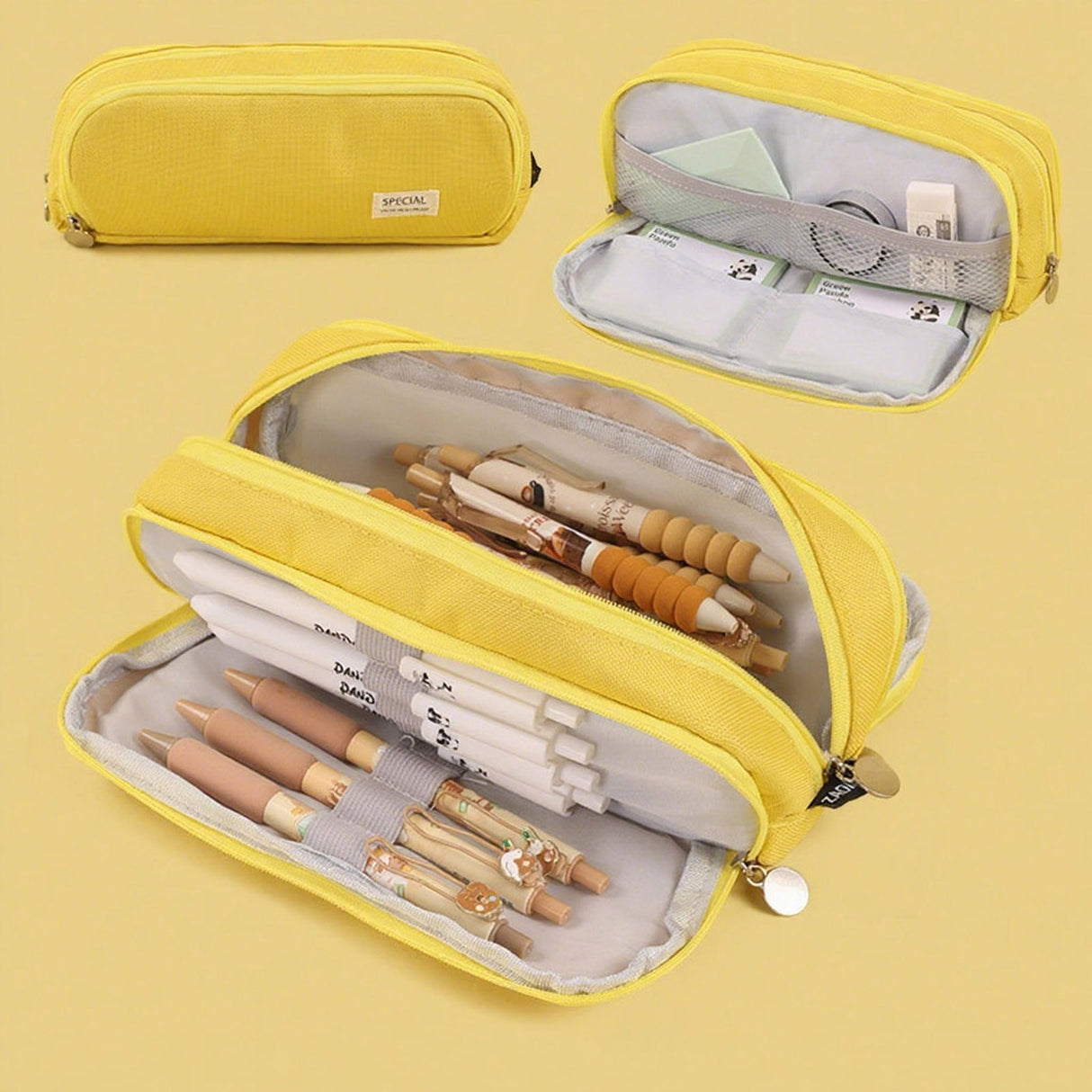 Pencil Case Large Capacity Pencil Pouch, Multi-layer Aesthetic Pen Bag, Sturdy Multifunctional Pencil Bag, Pencil Box, Sky Blue Yellow