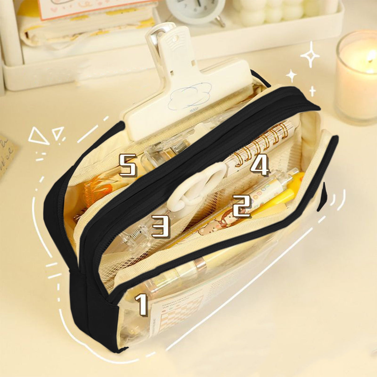 Pencil Case Large Capacity Pencil Pouch, Multi-layer Aesthetic Pen Bag, Sturdy Multifunctional Pencil Bag, Pencil Box, Sky Blue Z-4-Black