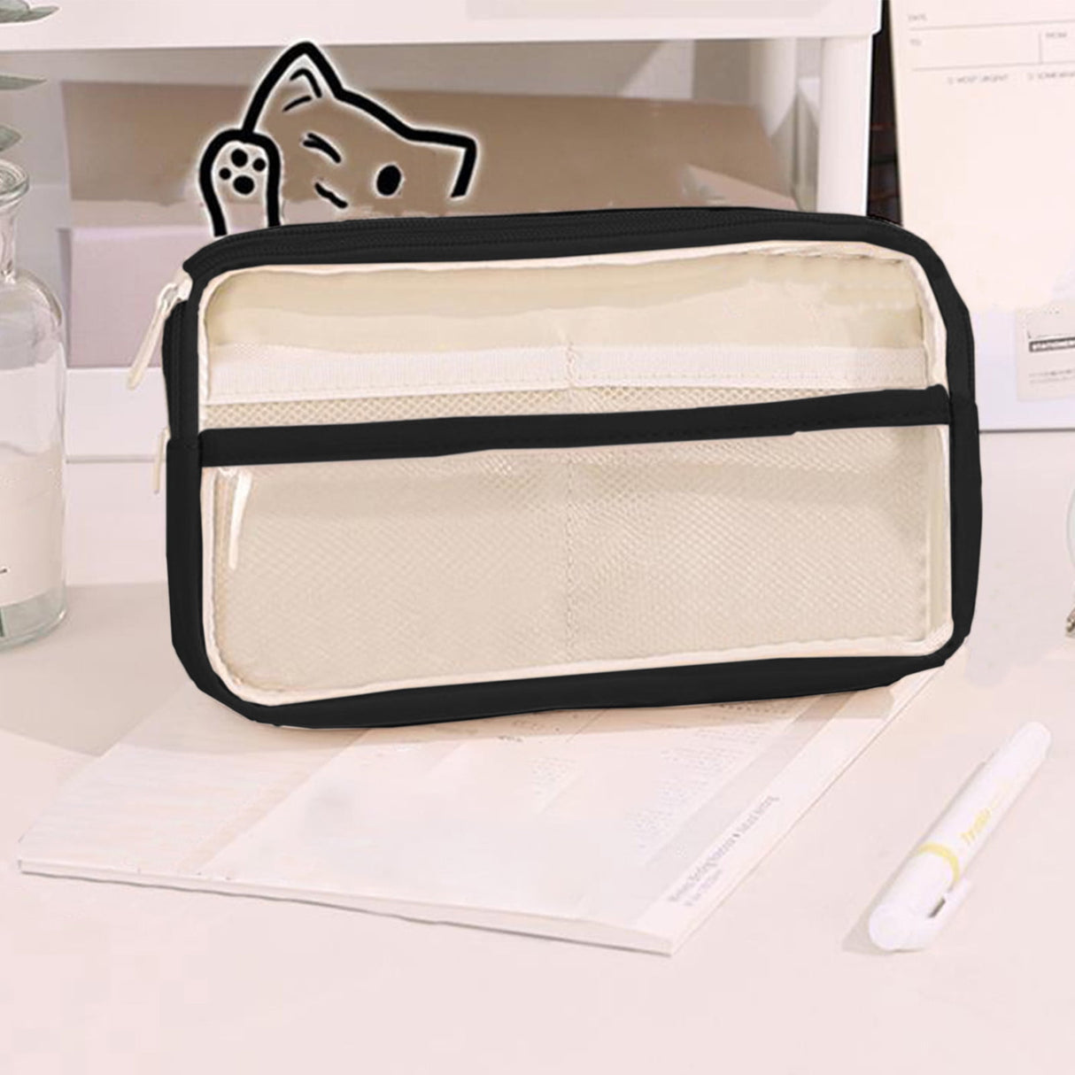 Pencil Case Large Capacity Pencil Pouch, Multi-layer Aesthetic Pen Bag, Sturdy Multifunctional Pencil Bag, Pencil Box, Sky Blue Z-4-Black