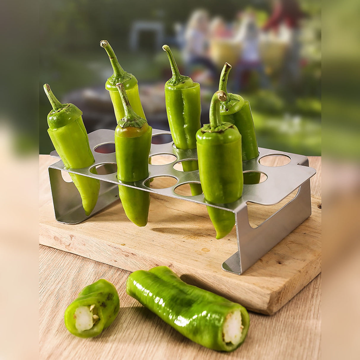 18 Hole Jalapeno Popper Holder for Grill, Grilling Accessories with Handle, Stainless Steel Barbecue Chili Pepper Grill Rack, BBQ Accessories silver