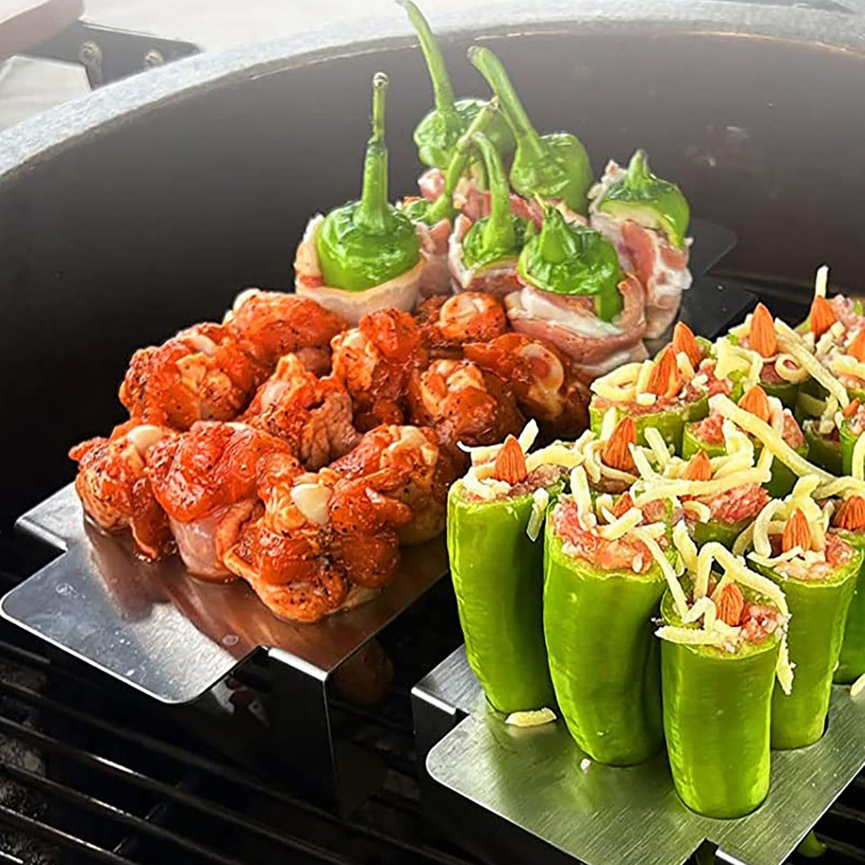 18 Hole Jalapeno Popper Holder for Grill, Grilling Accessories with Handle, Stainless Steel Barbecue Chili Pepper Grill Rack, BBQ Accessories silver