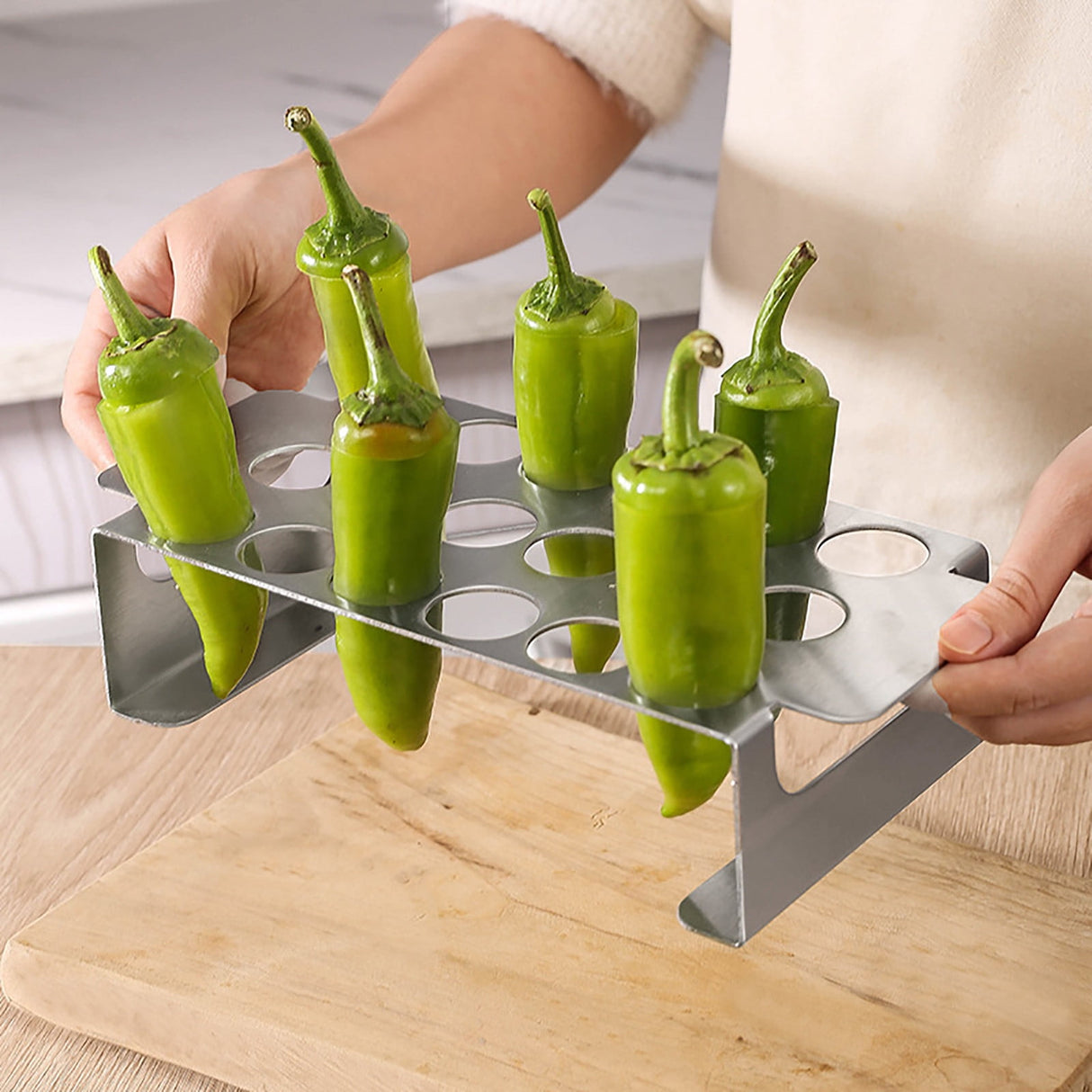 18 Hole Jalapeno Popper Holder for Grill, Grilling Accessories with Handle, Stainless Steel Barbecue Chili Pepper Grill Rack, BBQ Accessories silver