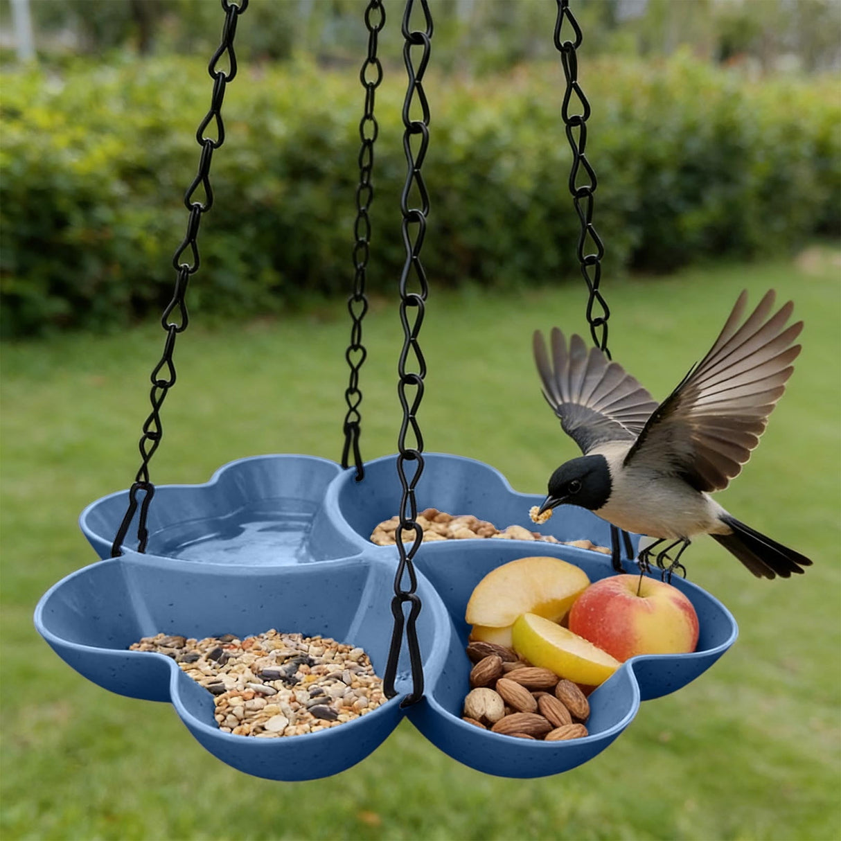 Bird Feeders for Outdoors Hanging Bird Feeder Wild Birds Feeder, Birdfeeders Outside Hanging, Wild Small Large Bowl Feeders for Garden (Diameter 15.7", Hight 1.97") Q_Blue