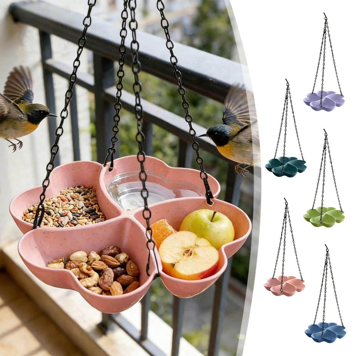 Bird Feeders for Outdoors Hanging Bird Feeder Wild Birds Feeder, Birdfeeders Outside Hanging, Wild Small Large Bowl Feeders for Garden (Diameter 15.7", Hight 1.97") Q_Blue