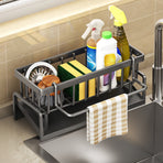 Sponge Holder for Kitchen Sink, Kitchen Sink Organizer Rustproof 304 Stainless Steel Detachable Dishcloth Rack Sink Caddy, Kitchen Sponge Holder Bathroom Organizer Brush Holder Storage Gray