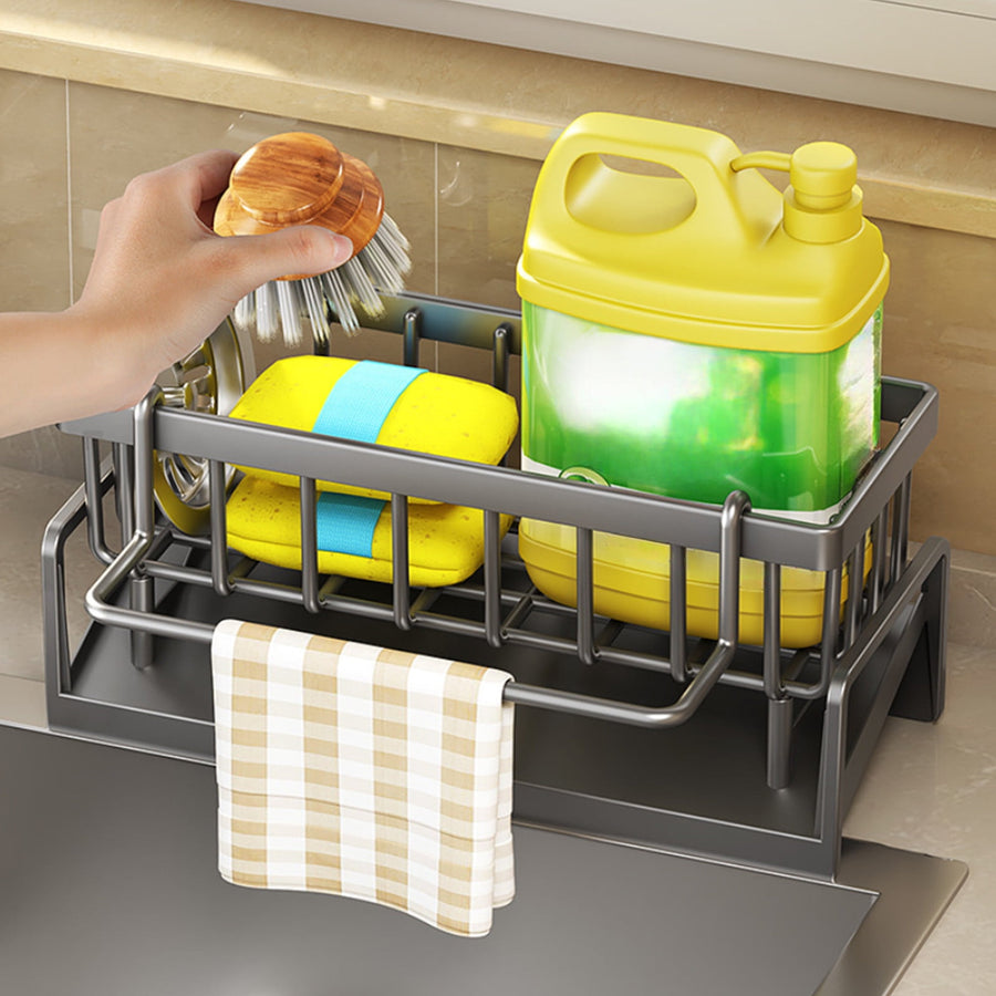 Sponge Holder for Kitchen Sink, Kitchen Sink Organizer Rustproof 304 Stainless Steel Detachable Dishcloth Rack Sink Caddy, Kitchen Sponge Holder Bathroom Organizer Brush Holder Storage Gray