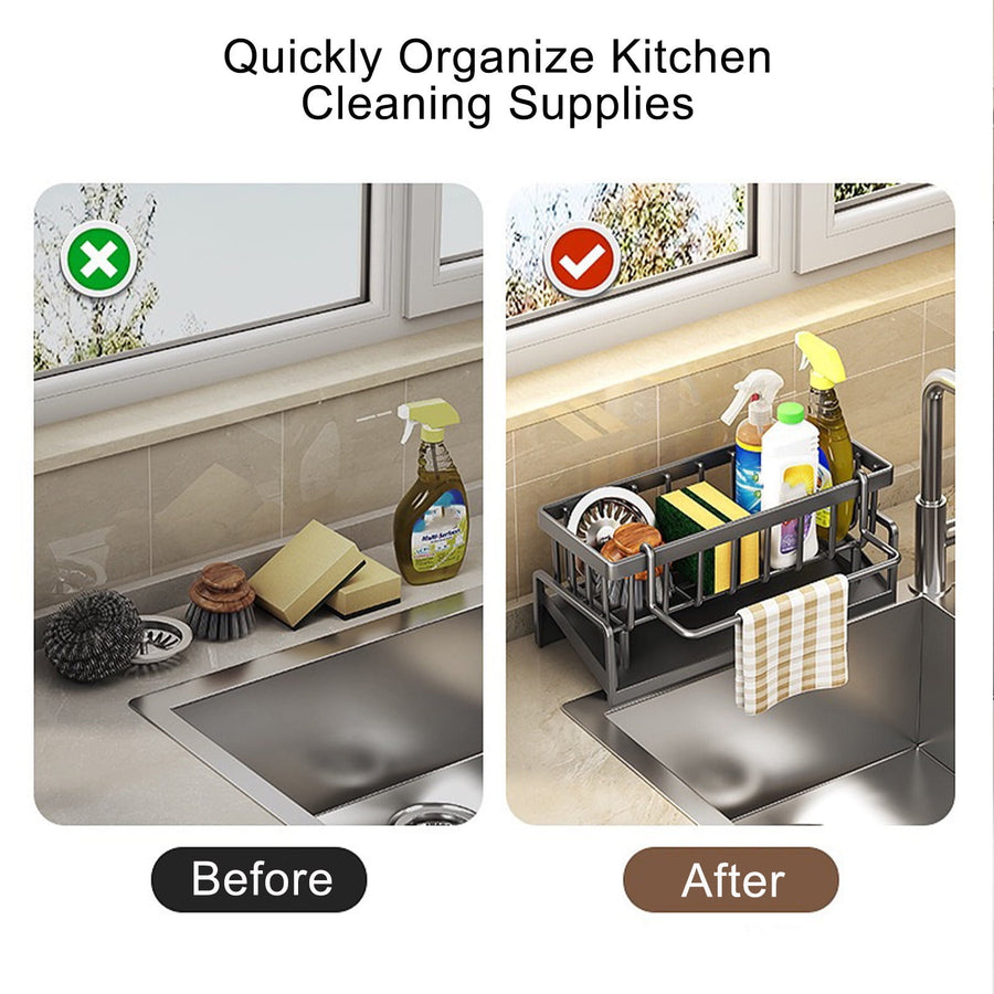 Sponge Holder for Kitchen Sink, Kitchen Sink Organizer Rustproof 304 Stainless Steel Detachable Dishcloth Rack Sink Caddy, Kitchen Sponge Holder Bathroom Organizer Brush Holder Storage Gray