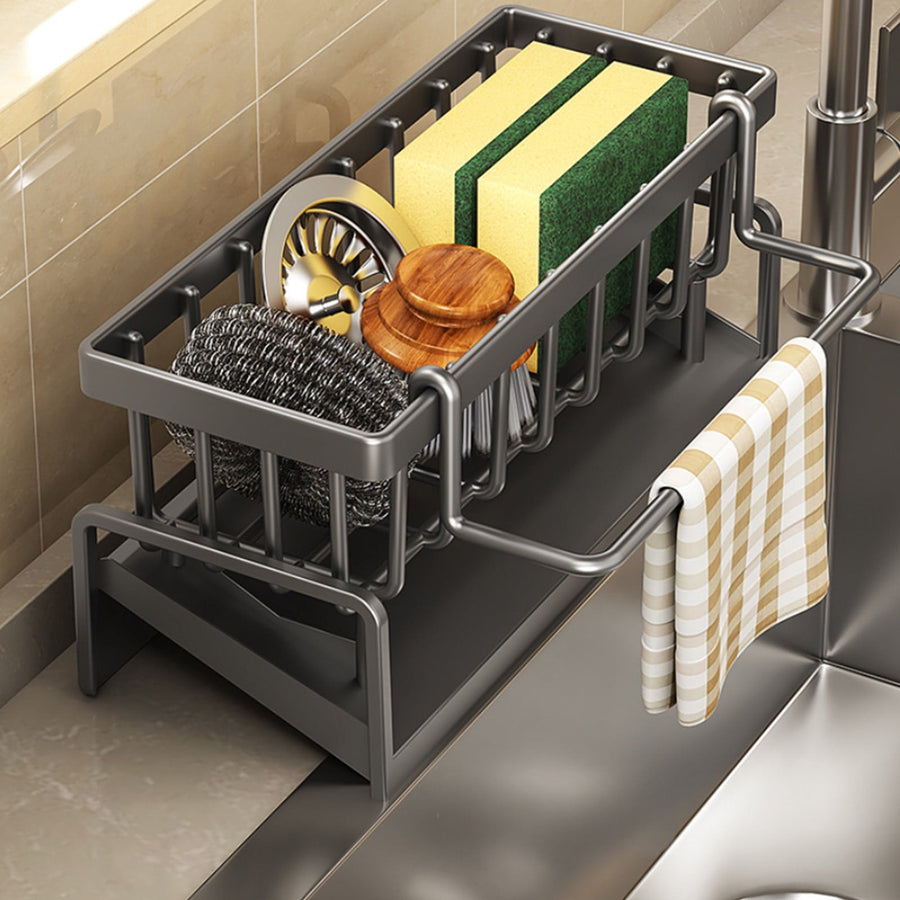 Sponge Holder for Kitchen Sink, Kitchen Sink Organizer Rustproof 304 Stainless Steel Detachable Dishcloth Rack Sink Caddy, Kitchen Sponge Holder Bathroom Organizer Brush Holder Storage Gray