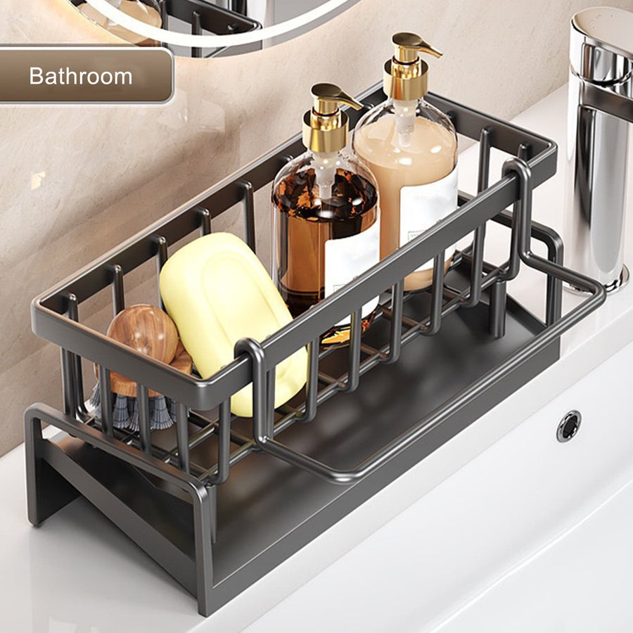 Sponge Holder for Kitchen Sink, Kitchen Sink Organizer Rustproof 304 Stainless Steel Detachable Dishcloth Rack Sink Caddy, Kitchen Sponge Holder Bathroom Organizer Brush Holder Storage Gray