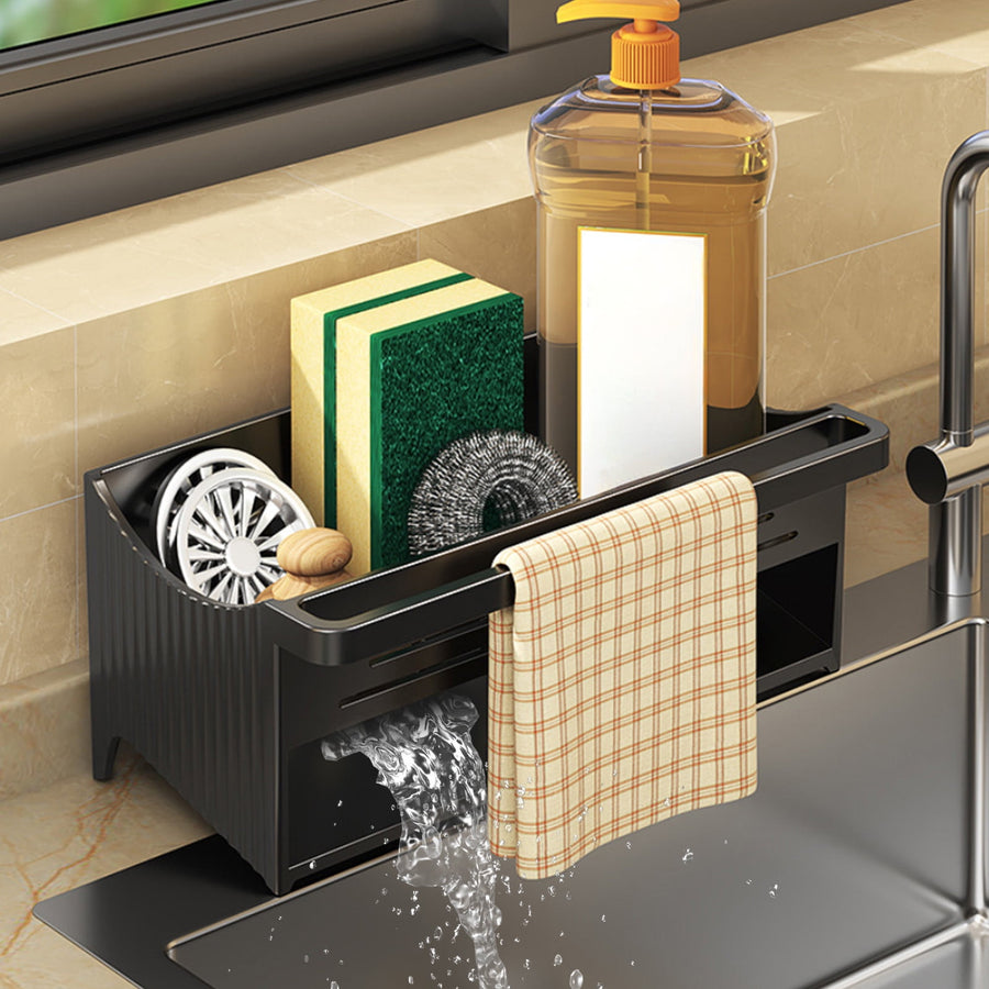 Sponge Holder for Kitchen Sink, Kitchen Sink Organizer Rustproof 304 Stainless Steel Detachable Dishcloth Rack Sink Caddy, Kitchen Sponge Holder Bathroom Organizer Brush Holder Storage XD_#Black